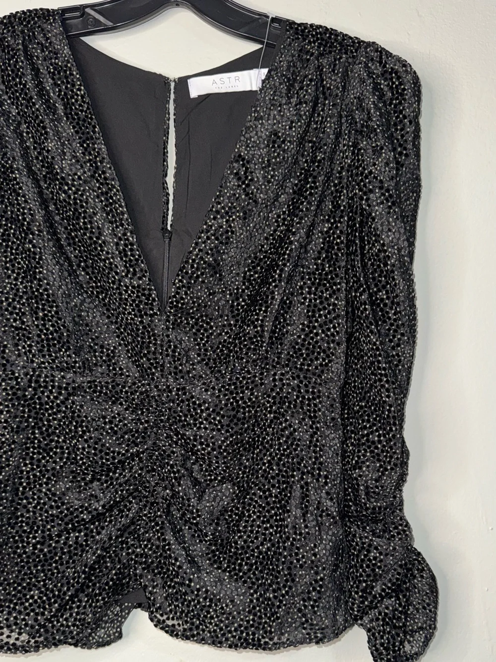 Astr Black V-Neck Puff Sleeve Blouse